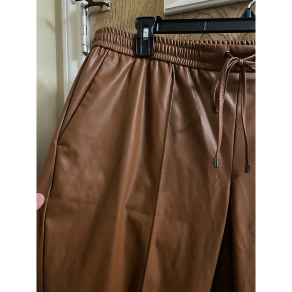 Nine West Pull on Faux Leather Jogger Pants Womens XL Brown Elastic Waist String - Picture 3 of 11